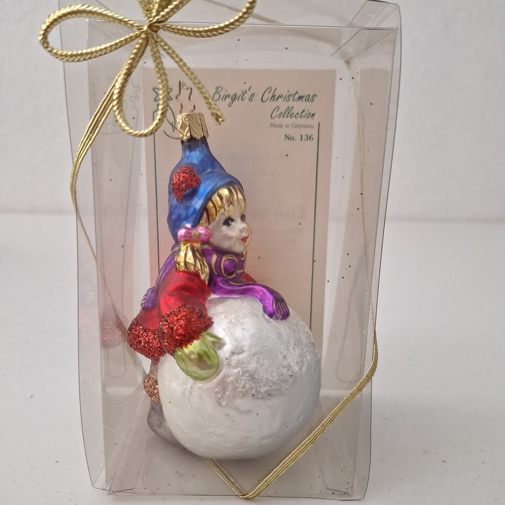 RARE Inge Glass Birgit's Collection "Fun In The Snow" Christmas Ornament